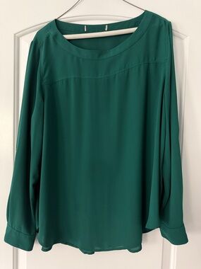 LOFT Dark Green Long-Sleeve Blouse - Scoop Neck